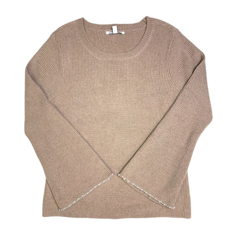 Camel - Edited by Hunter McGrady Women's Pearl Trim Bell Sleeve Sweater, Plus Si